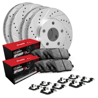 R1 Concepts WGUH2-74049 Silver Drilled Slotted Rotors W/ 5000 Oep Brake Pads & Hdw